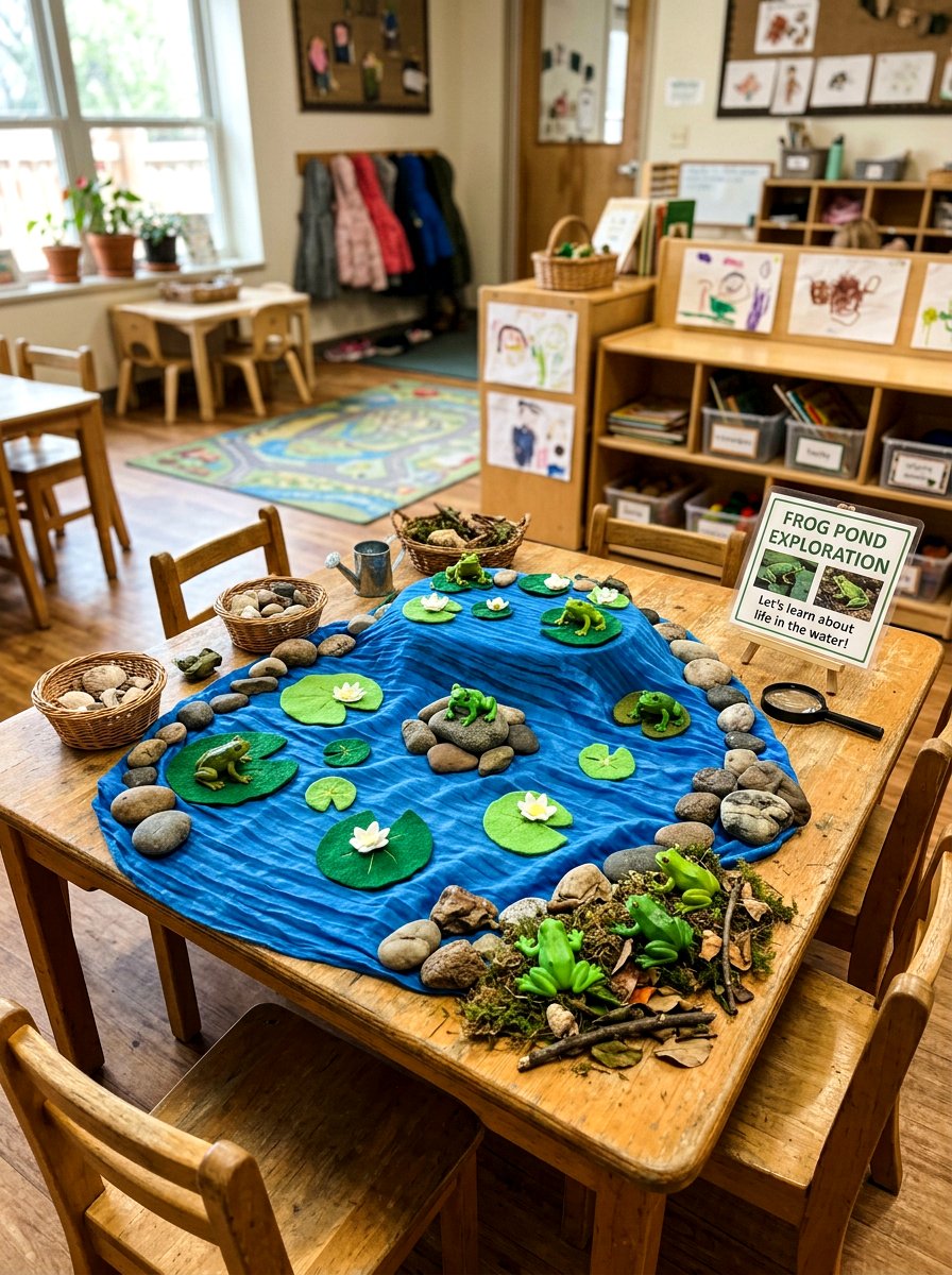 Frog Pond Nature Table - 25 Spring Nature Table Ideas for Kids