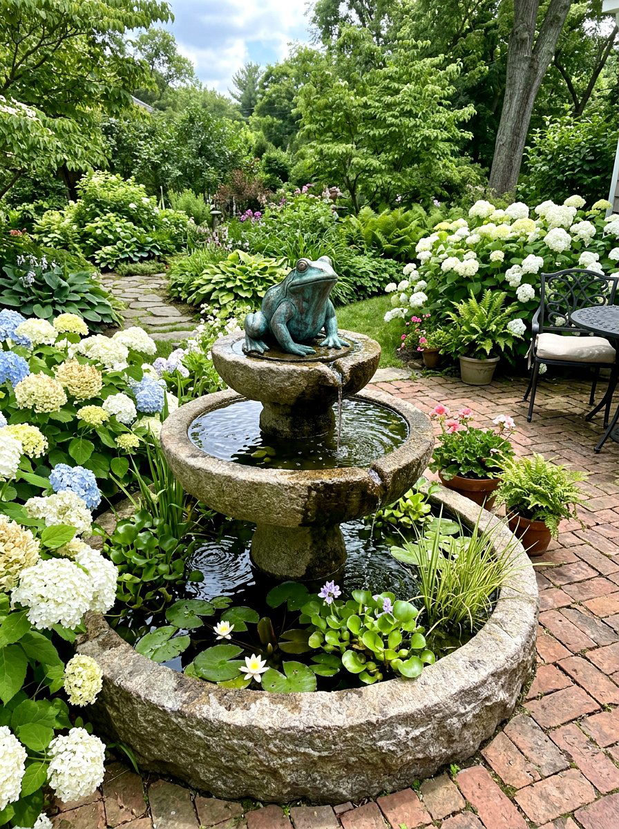 Frog Pond Statue - 25 Spring Garden Animal Decor Ideas