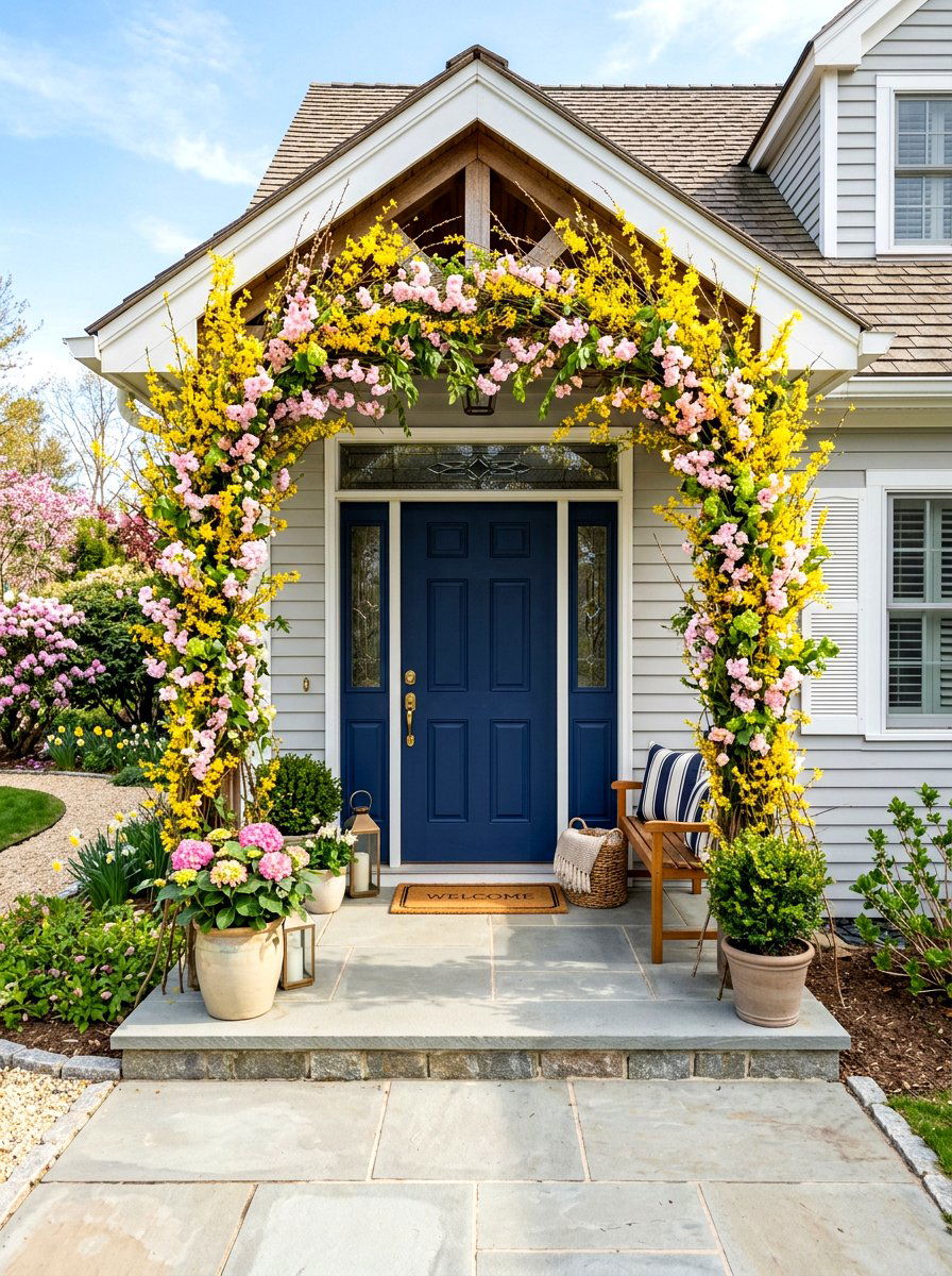 Front Door Arch Floral Display - 25 Spring Floral Garland Ideas