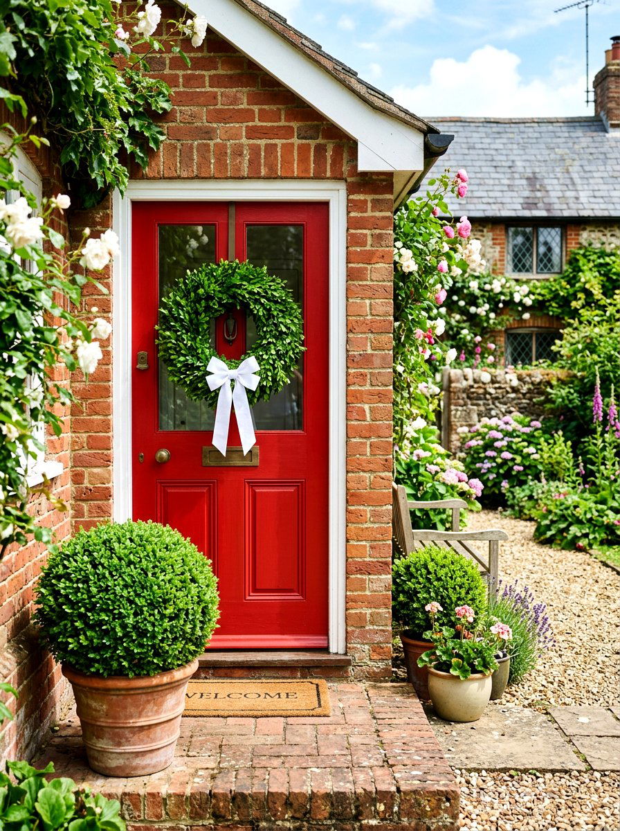 Front Door Boxwood - 25 Spring Cottage Door Ideas