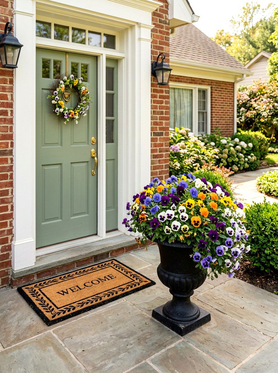 Front Door Pansy Container - 25 Spring Pansy Planter Ideas