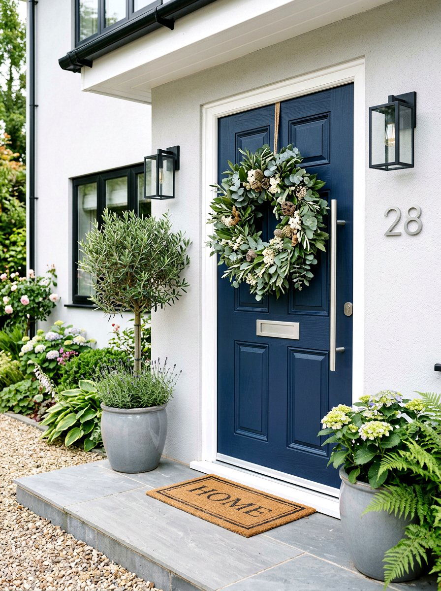 Front Door With Eucalyptus - 25 Spring Cottage Door Ideas