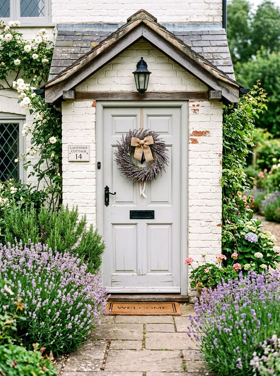 Front Door With Lavender - 25 Spring Cottage Door Ideas