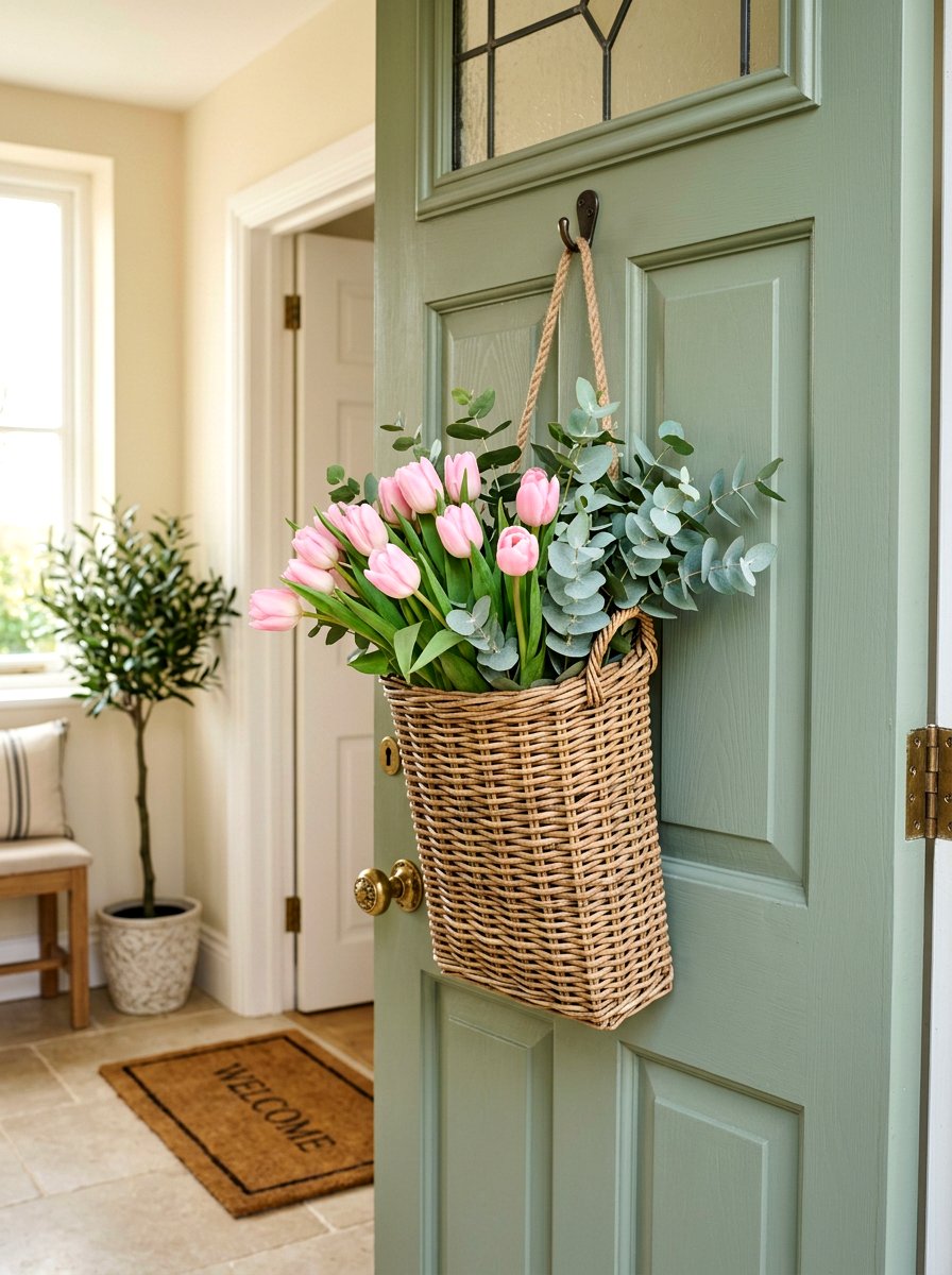 Front Door Woven Basket - 25 Spring Flower Basket Ideas