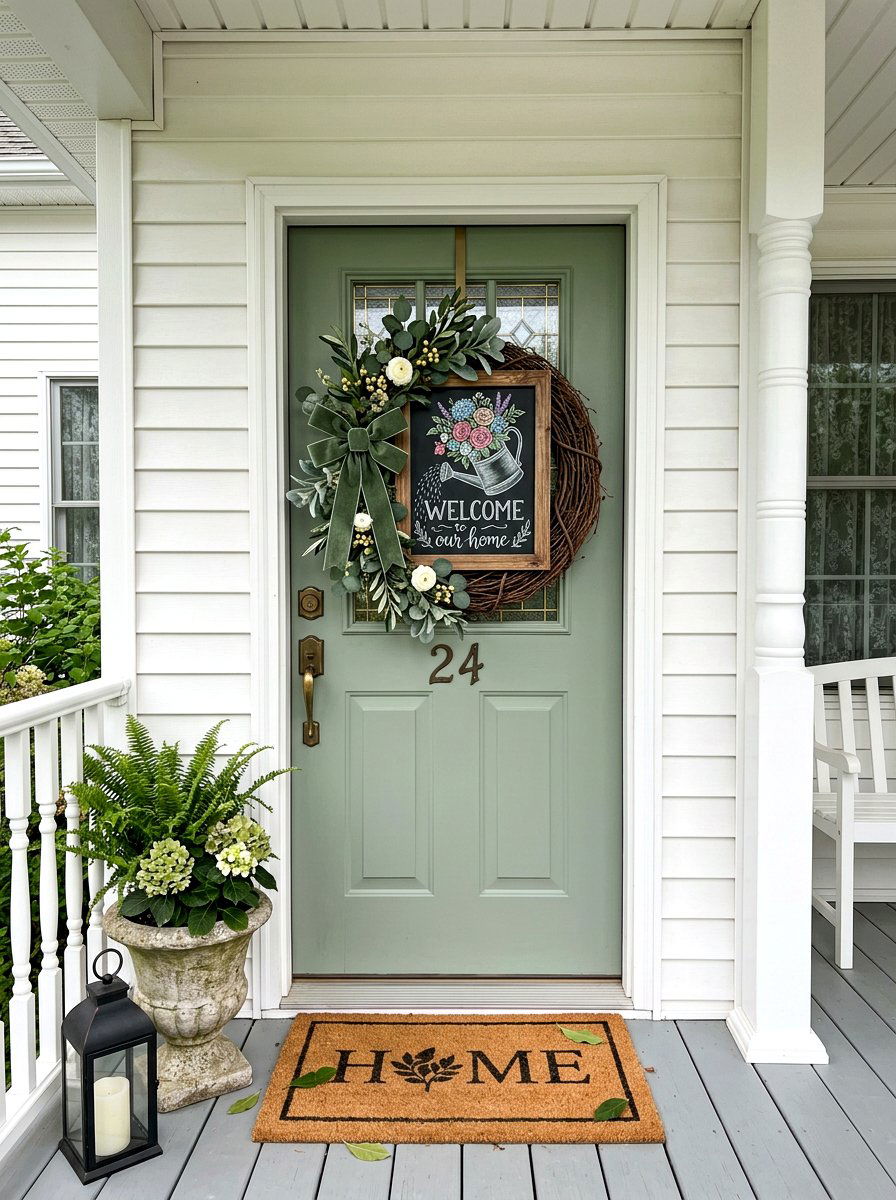 Front Door Wreath Display - 25 Spring Chalkboard Sign Ideas