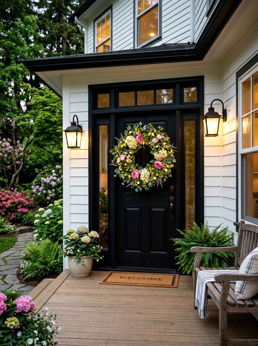 Front Door Wreath Light - 25 Spring String Light Ideas