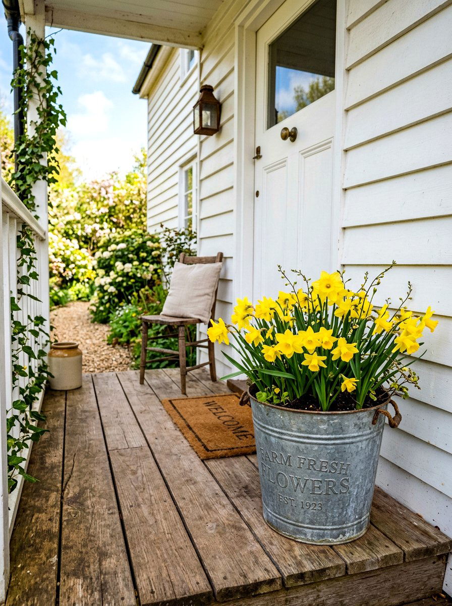 Front Porch Flower Bucket - 25 Spring Galvanized Bucket Decor Ideas