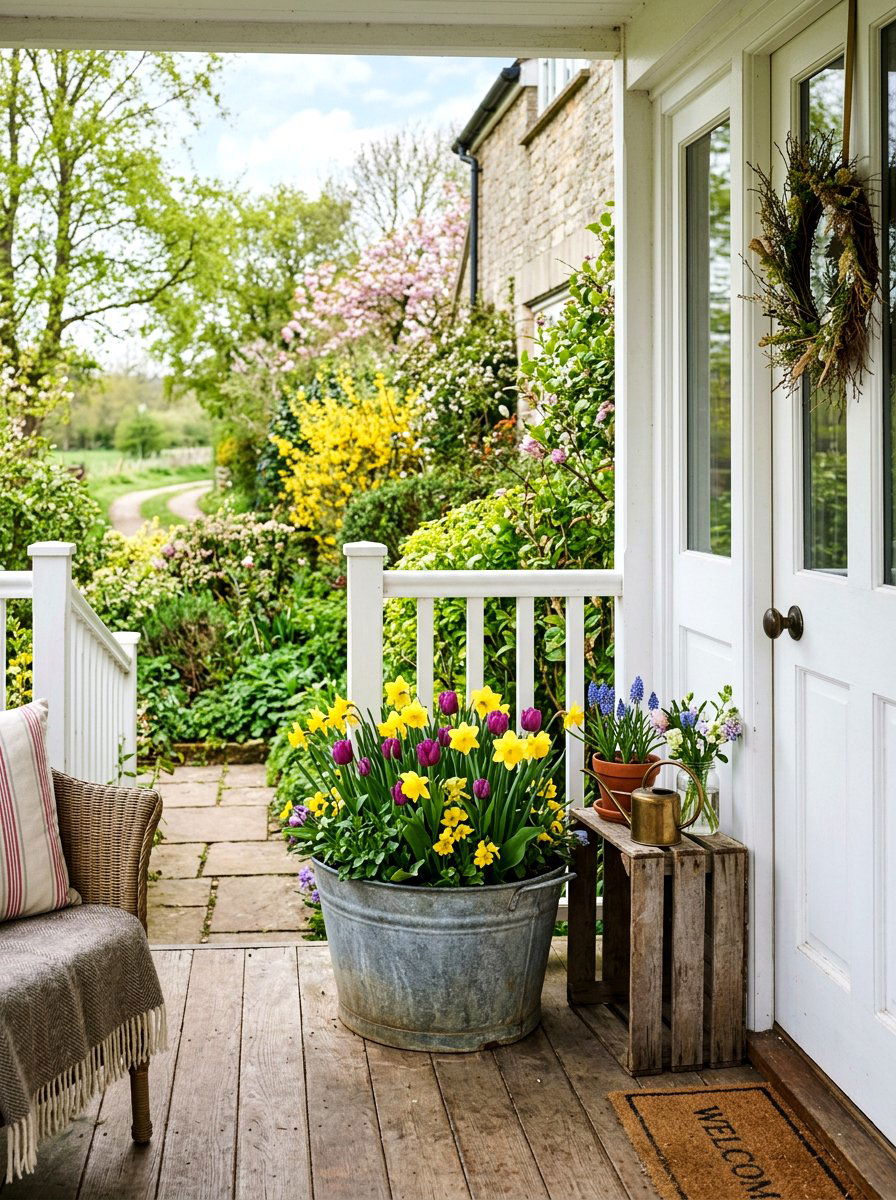 Front Porch Flower Planter - 25 Spring Galvanized Tub Decor Ideas