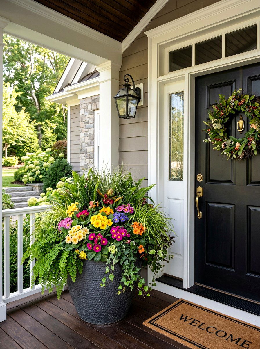 Front Porch Welcome Planter - 25 Spring Primrose Planter Ideas
