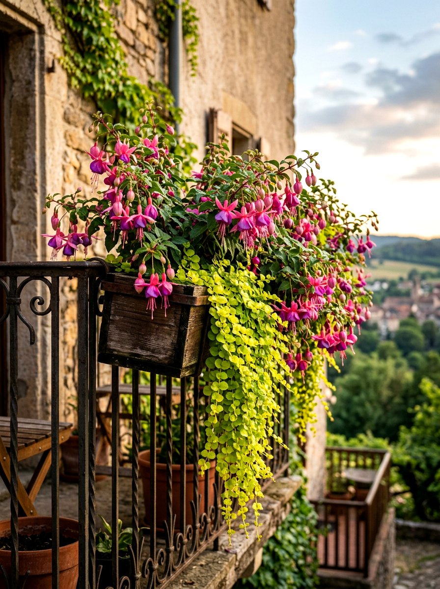 Fuchsia And Creeping Jenny - 25 Spring Balcony Flower Box Ideas
