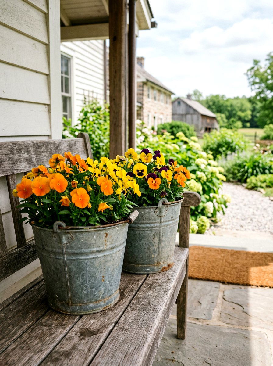 Galvanized Bucket Pansy Planter - 25 Spring Pansy Planter Ideas