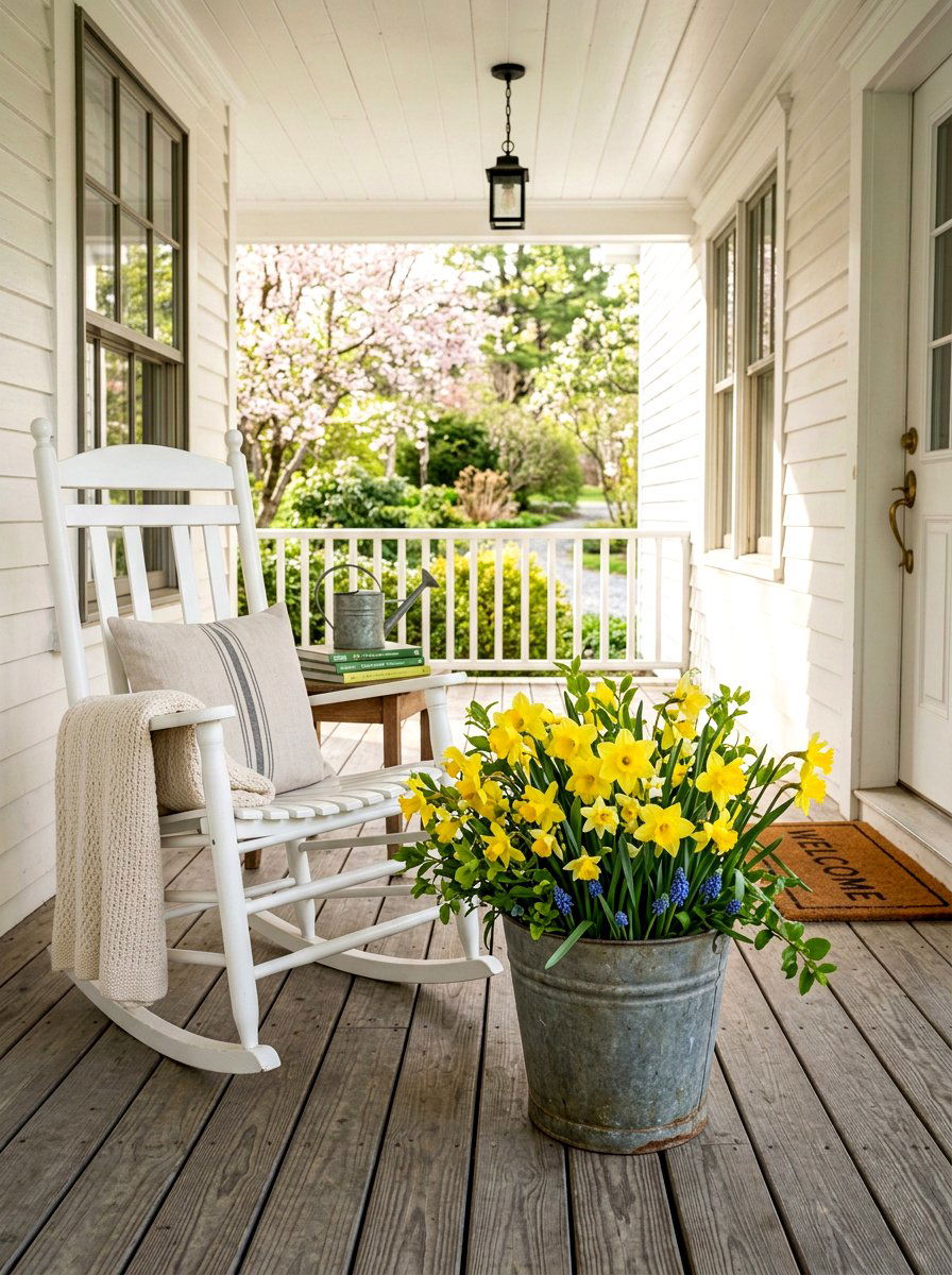 Galvanized Bucket Porch - 25 Spring Antique Planter Ideas