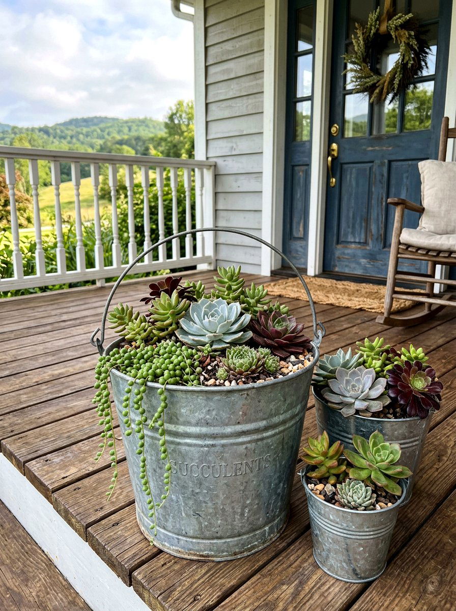 Galvanized Bucket Succulent - 25 Spring Succulent Planter Ideas