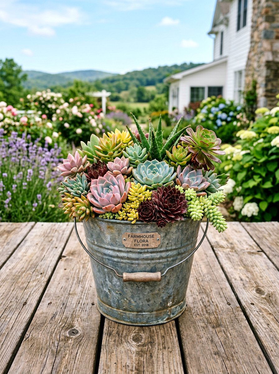 Galvanized Bucket Succulent - 25 Spring Succulent Decor Ideas