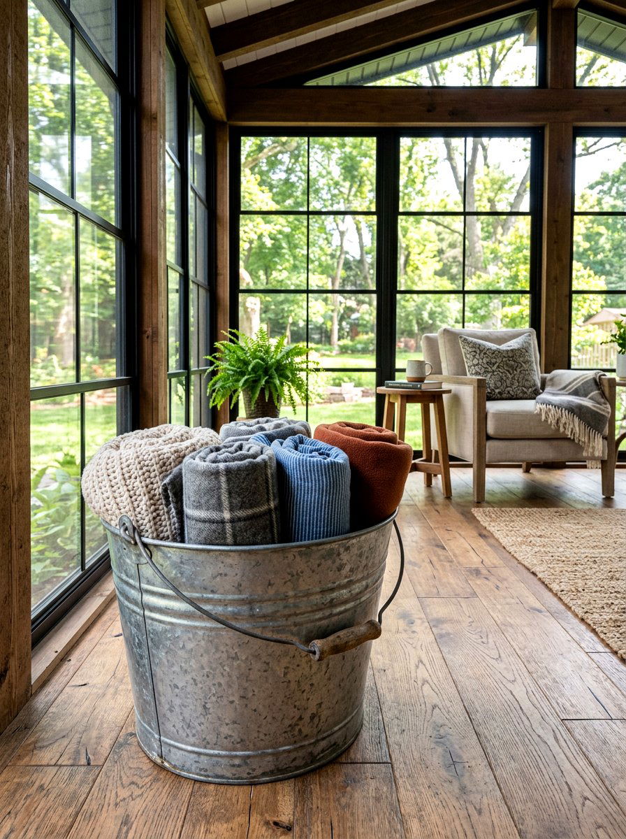 Galvanized Metal Bucket - 25 Spring Three Season Room Decor Ideas