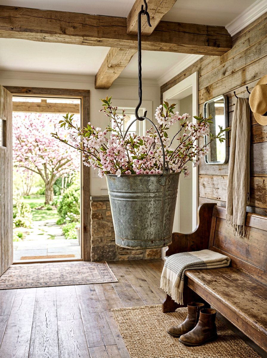 Galvanized Metal Bucket - 25 Spring Coat Rack Decor Ideas