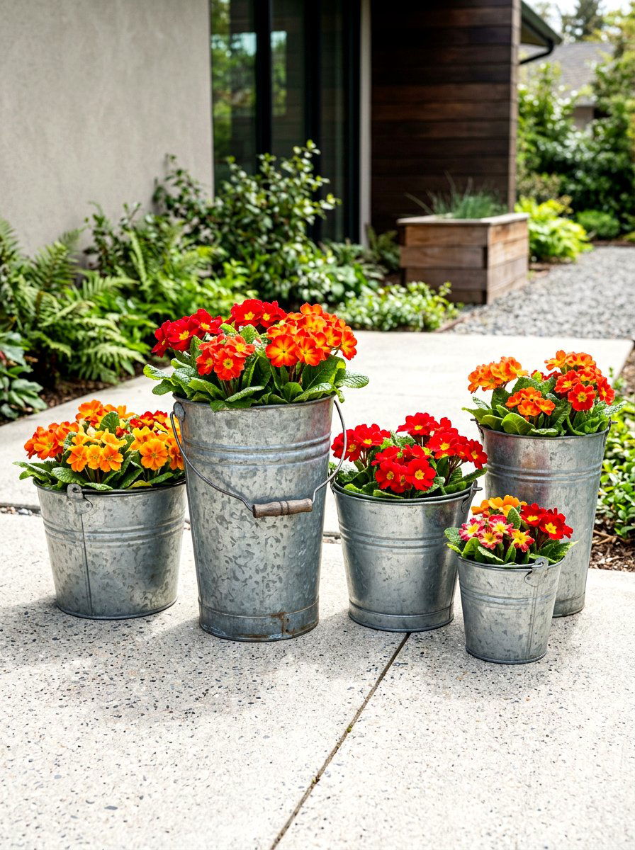 Galvanized Metal Bucket - 25 Spring Primrose Planter Ideas