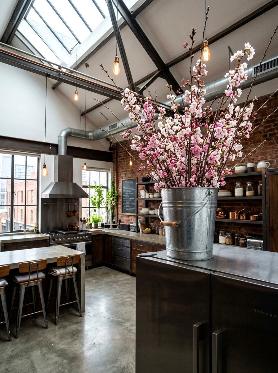 Galvanized Metal Bucket - 25 Spring Refrigerator Top Decor Ideas