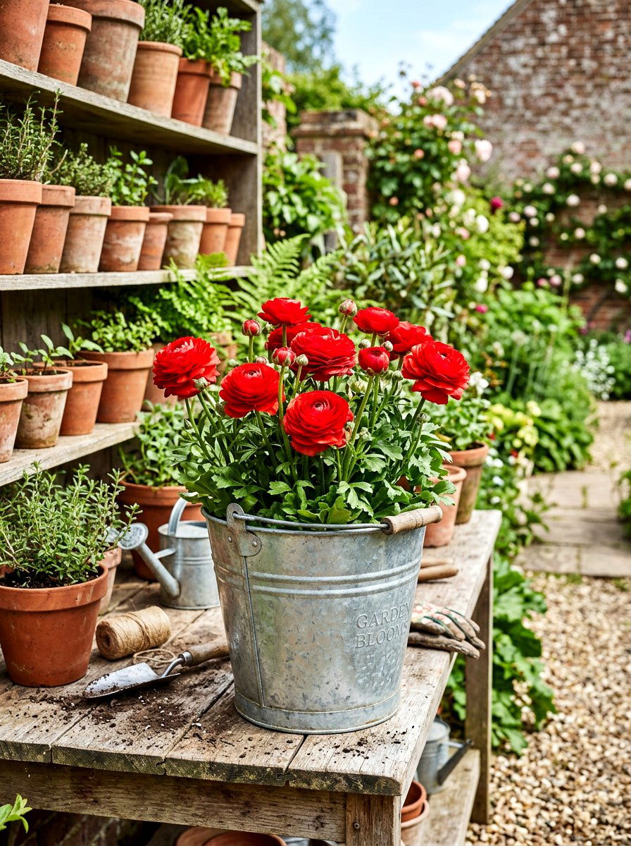 Galvanized Metal Bucket Planter - 25 Spring Ranunculus Planter Ideas