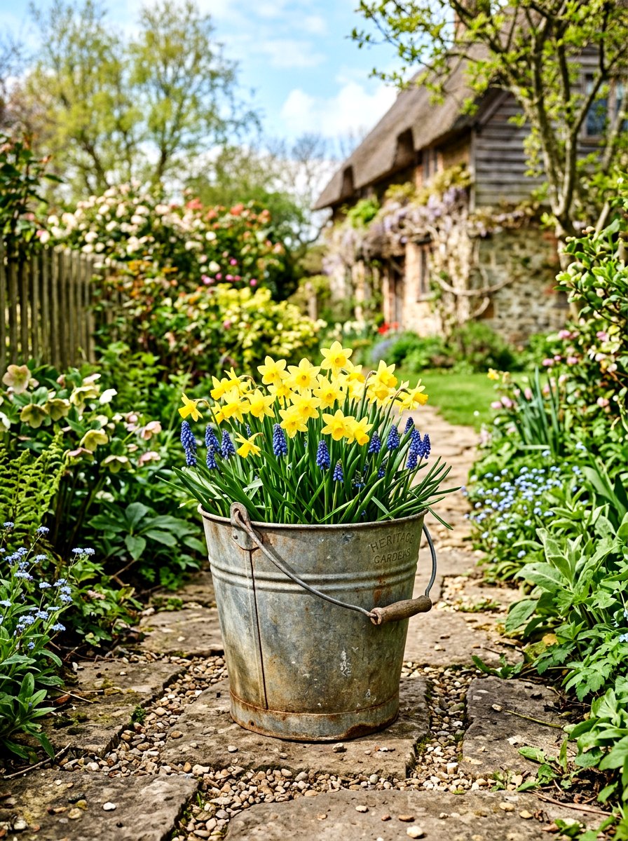 Galvanized Metal Bucket Planter - 25 Spring Sidewalk Planter Ideas