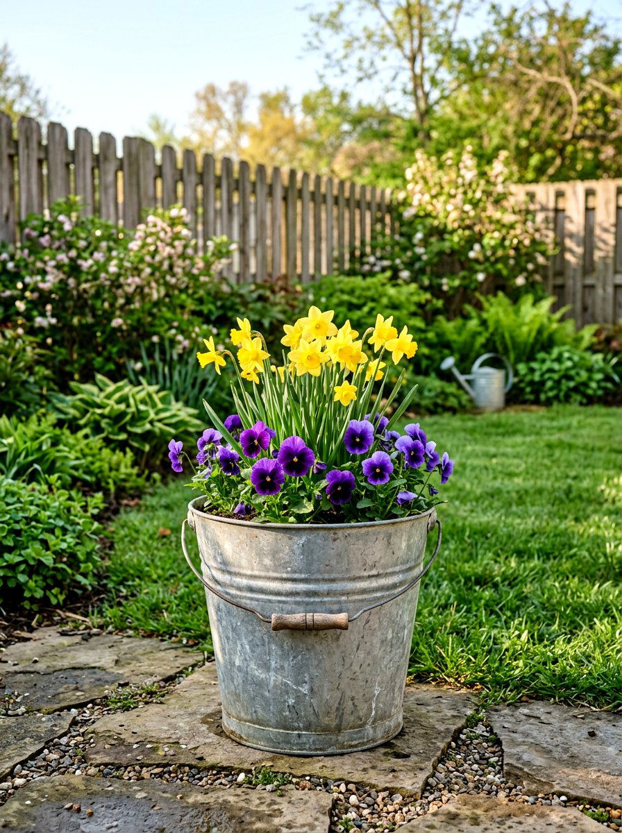 Galvanized Metal Bucket Planter - 25 Spring Vintage Planter Ideas