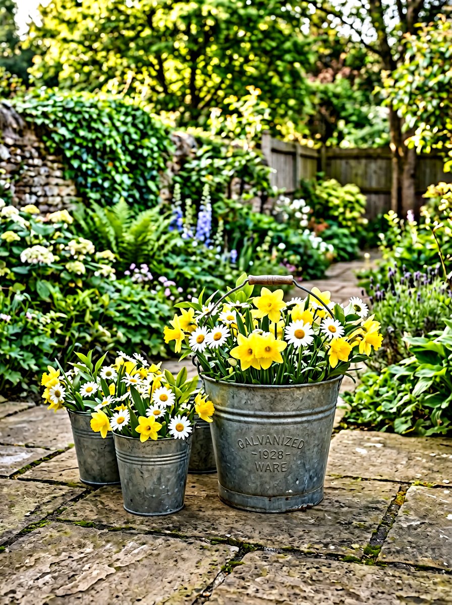 Galvanized Metal Garden Bucket - 25 Spring Garden Planter Ideas