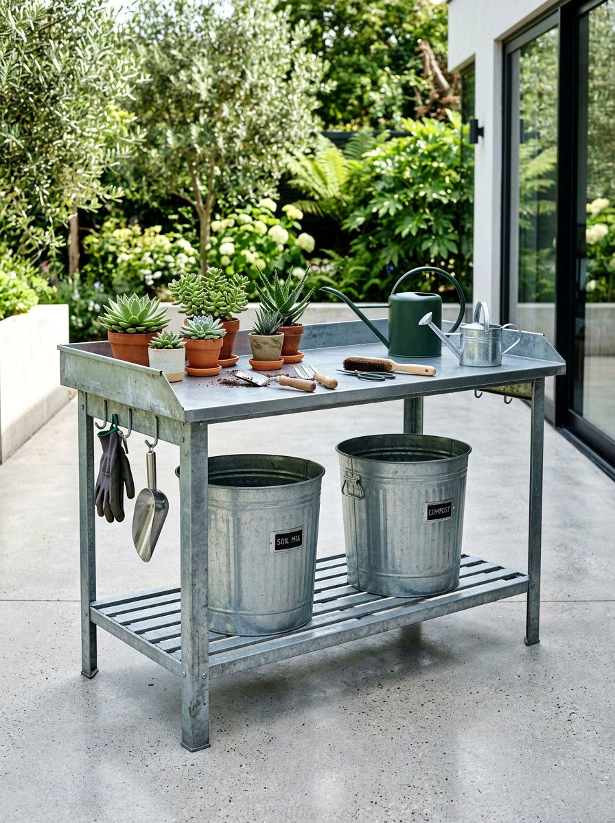 Galvanized Metal Garden Table - 25 Spring Potting Station Decor Ideas