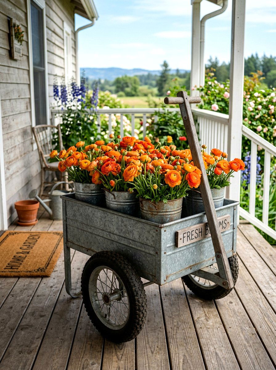 Galvanized Metal Pail Garden Cart - 25 Spring Garden Cart Display Ideas