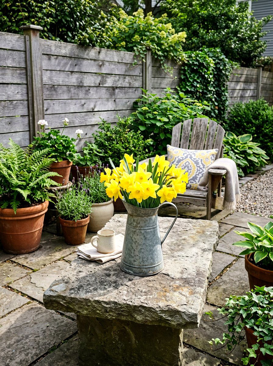 Galvanized Metal Pitcher with Daffodils - 25 Spring Pitcher Flower Ideas