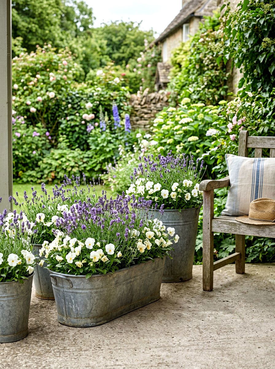 Galvanized Metal Planters - 25 Spring Front Porch Decor Ideas