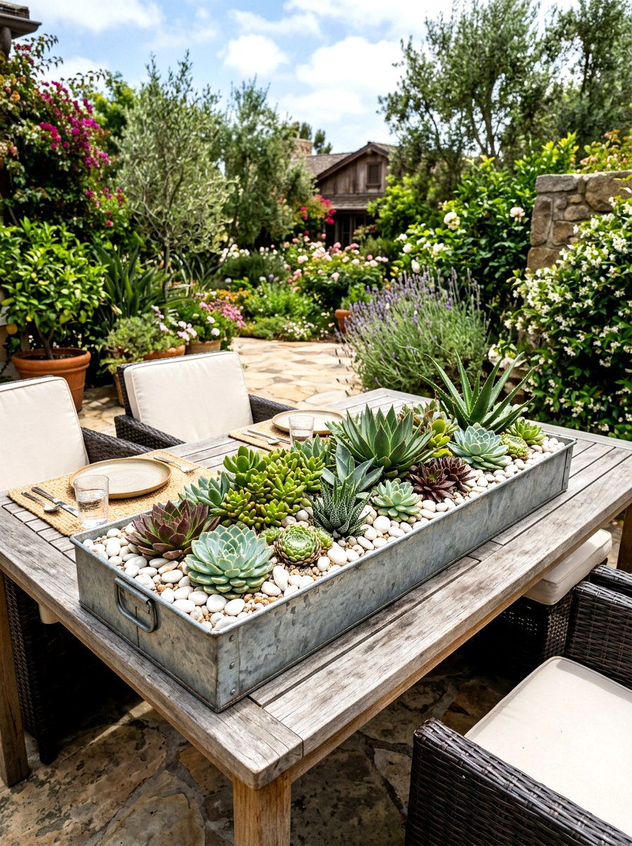 Galvanized Metal Succulent Planter - 25 Spring Succulent Centerpiece Ideas