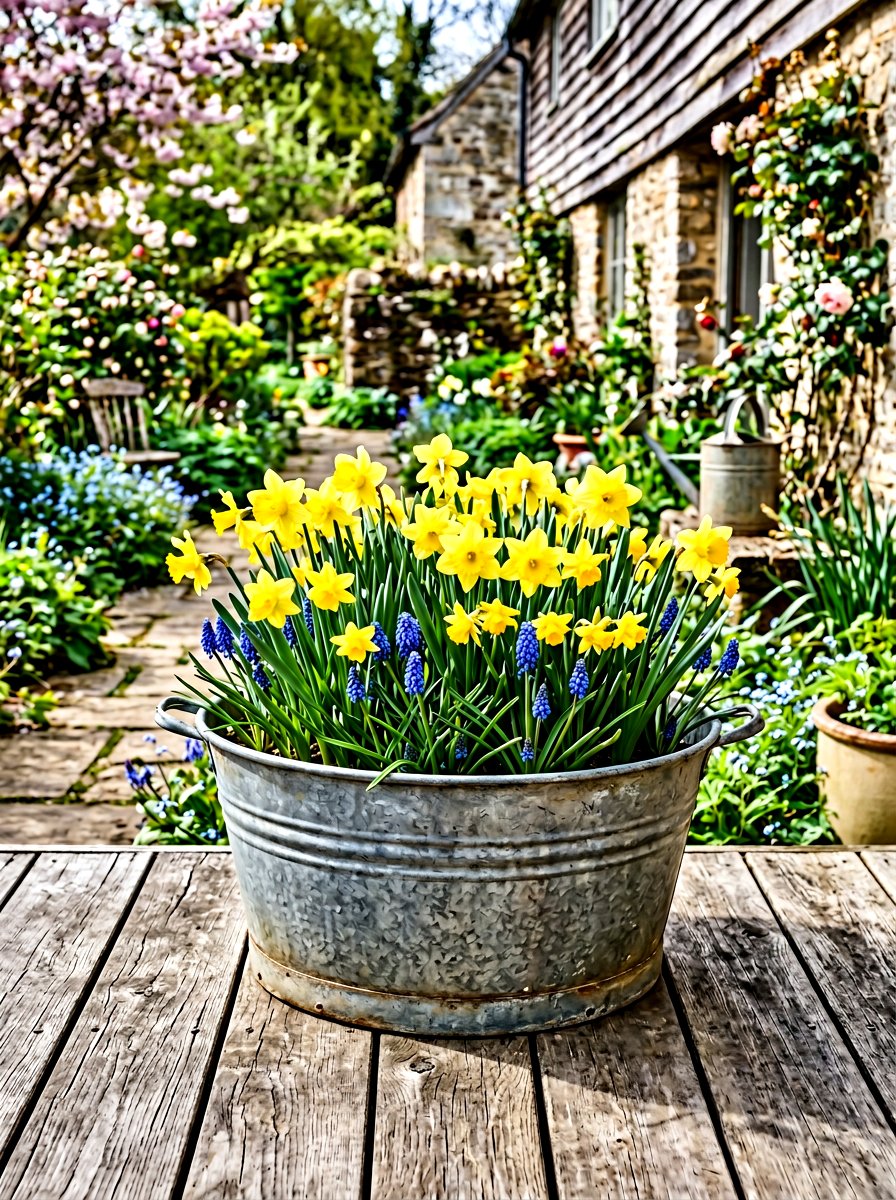Galvanized Metal Tub - 25 Spring Deck Planter Ideas