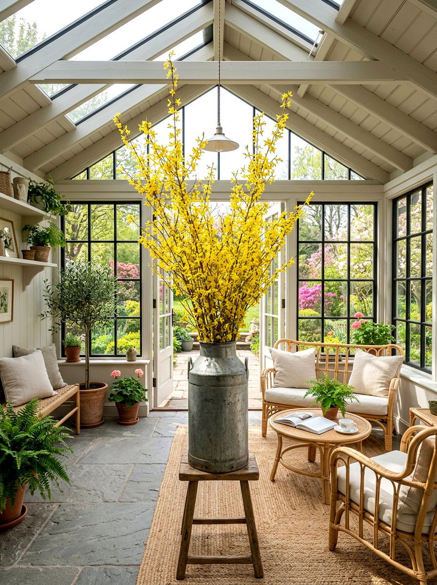 Galvanized Milk Can With Forsythia - 25 Spring Milk Can Decor Ideas