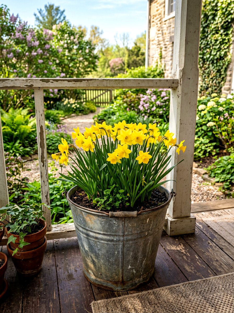 Galvanized Steel Bucket Planter - 25 Spring Front Yard Planter Ideas