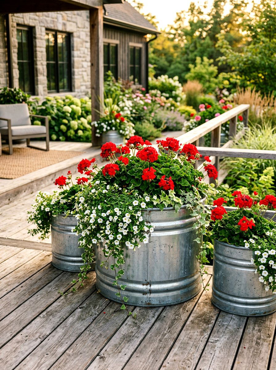 Galvanized Steel Planters - 25 Spring Metal Garden Decor Ideas