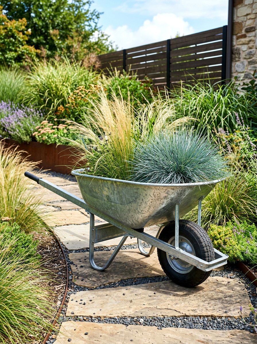 Galvanized Steel Wheelbarrow - 25 Spring Wheelbarrow Planter Ideas