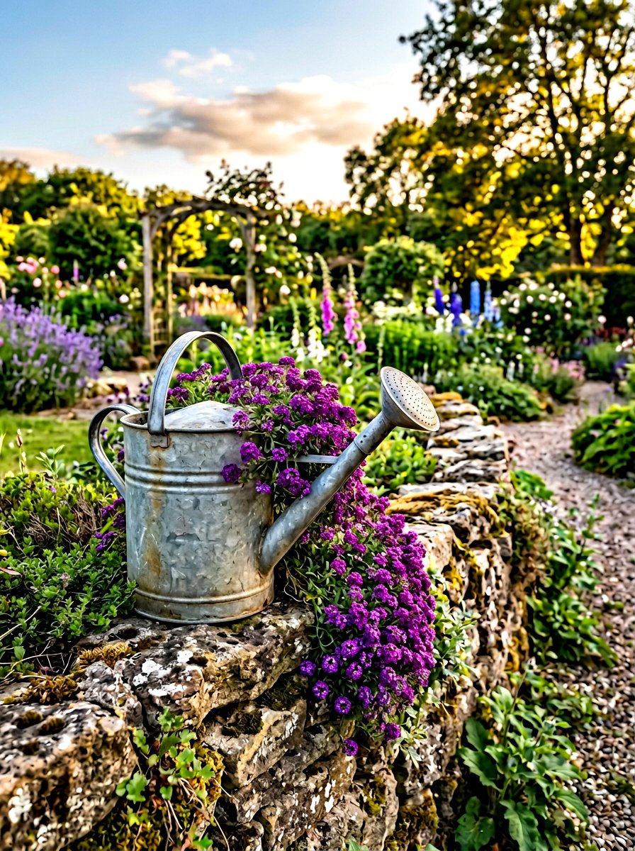 Galvanized Watering Can - 25 Spring Vintage Planter Ideas