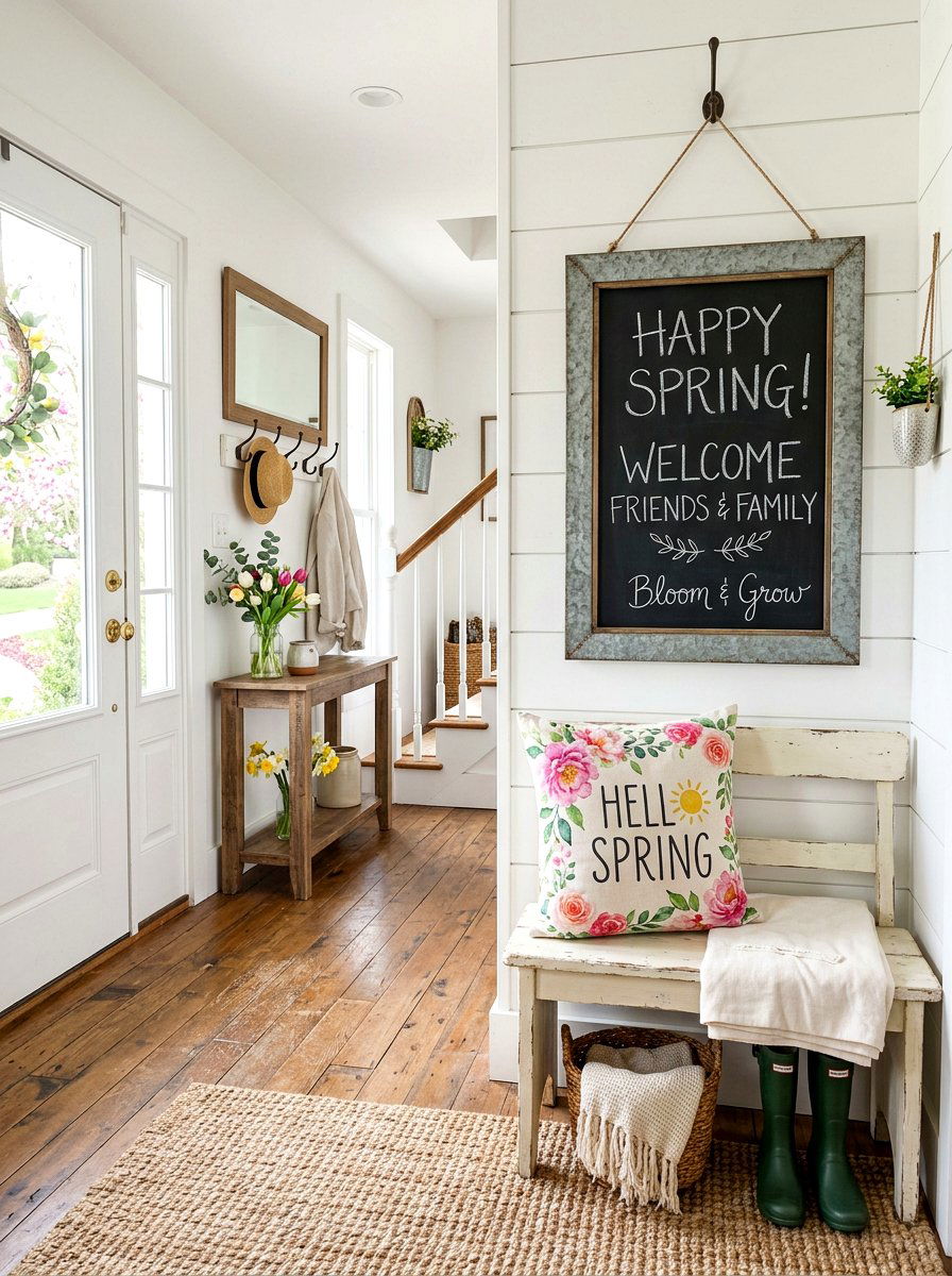 Galvanized chalkboard sign entryway - 25 Spring Galvanized Decor Ideas