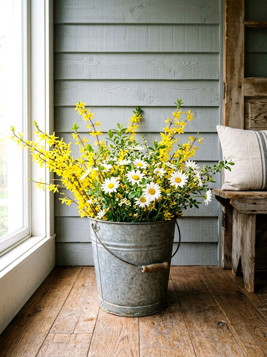 Galvanized metal bucket - 25 Spring Porch Corner Decor Ideas