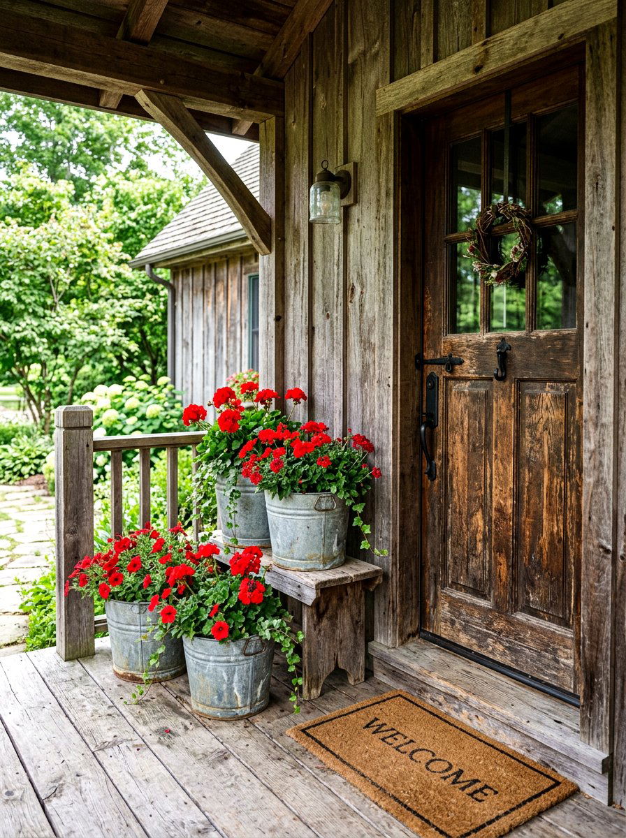 Galvanized metal buckets - 25 Spring Back Porch Decor Ideas