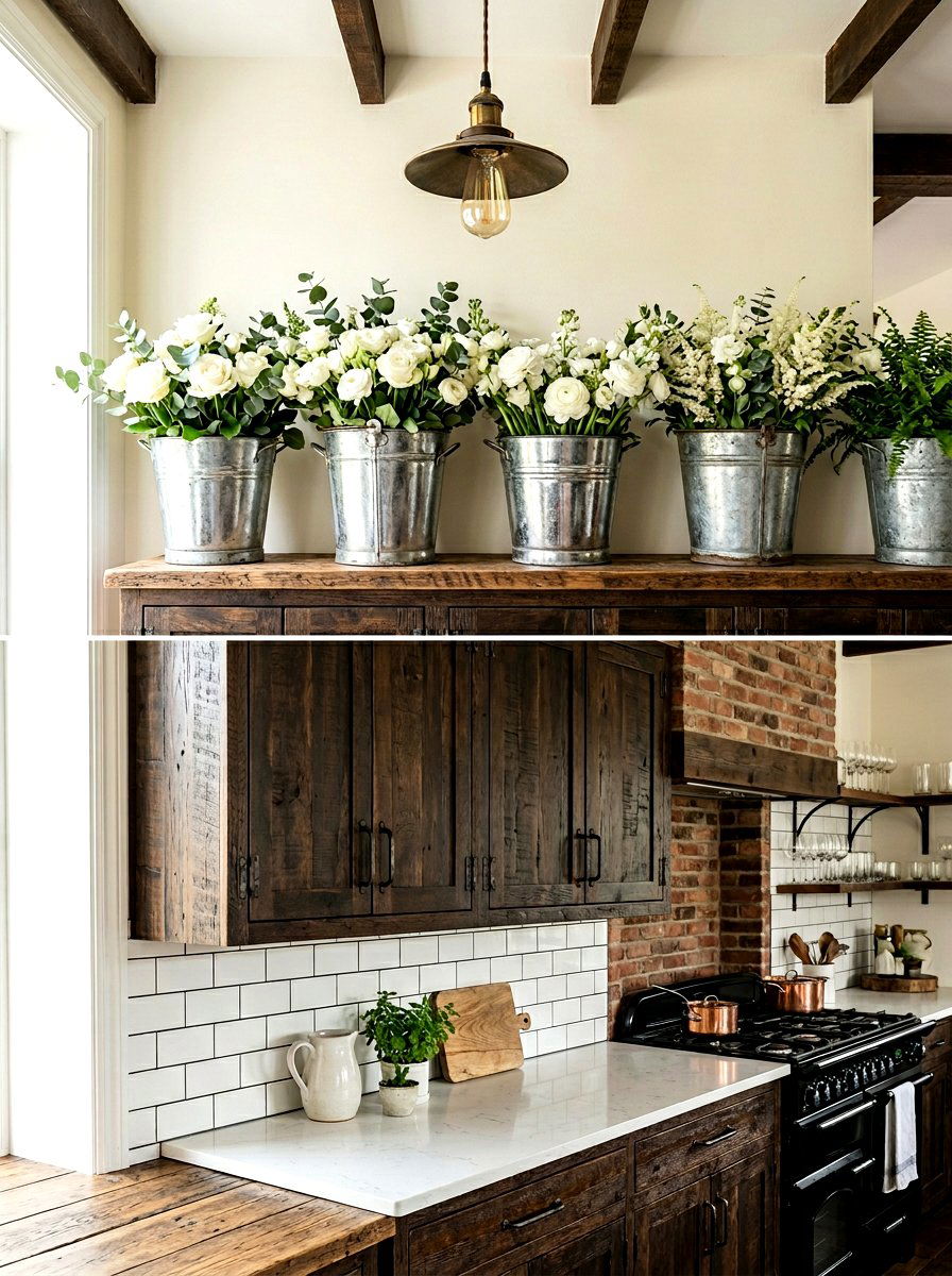 Galvanized metal buckets - 25 Spring Above Cabinet Decor Ideas