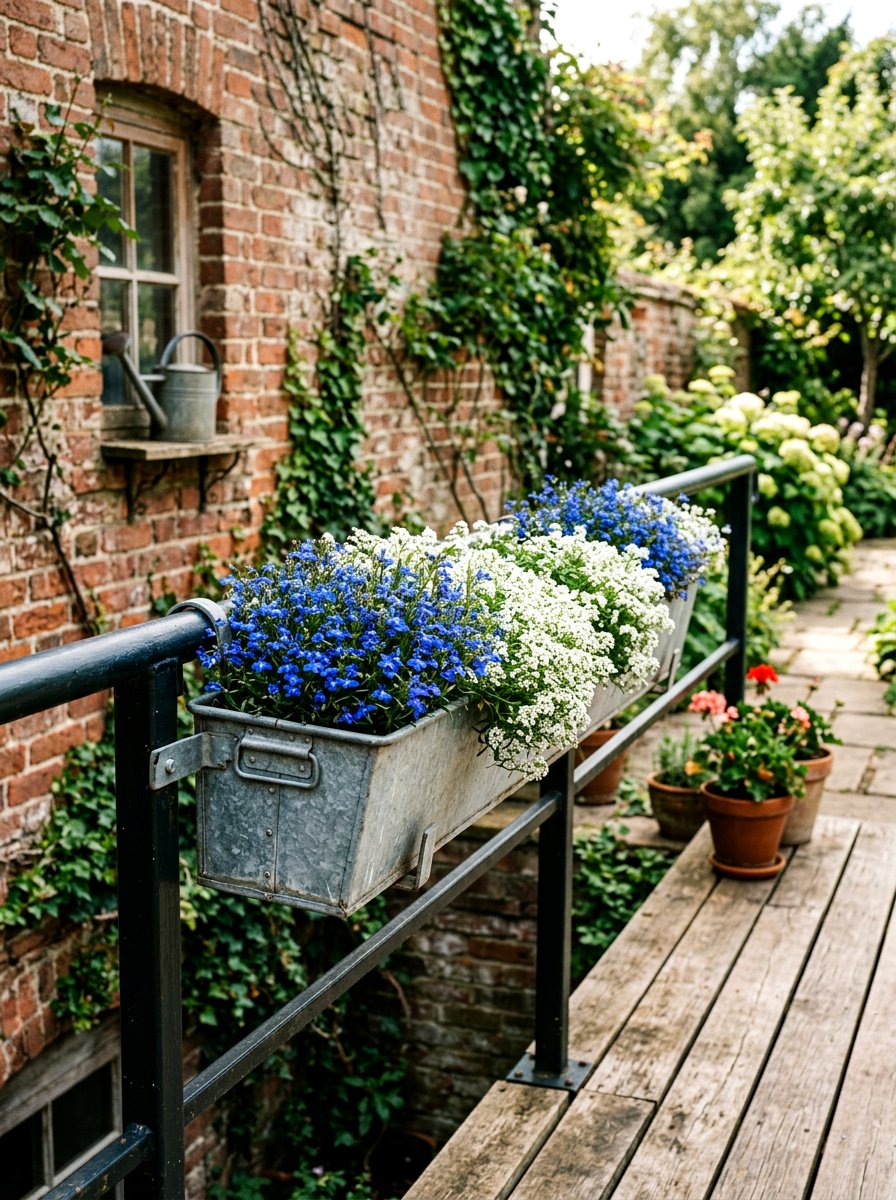 Galvanized metal railing trough - 25 Spring Porch Railing Planter Ideas