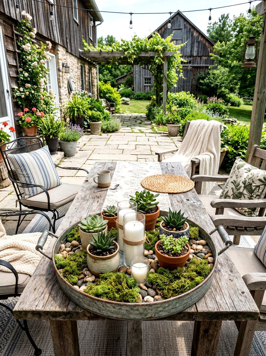 Galvanized metal tray - 25 Spring Porch Table Decor Ideas