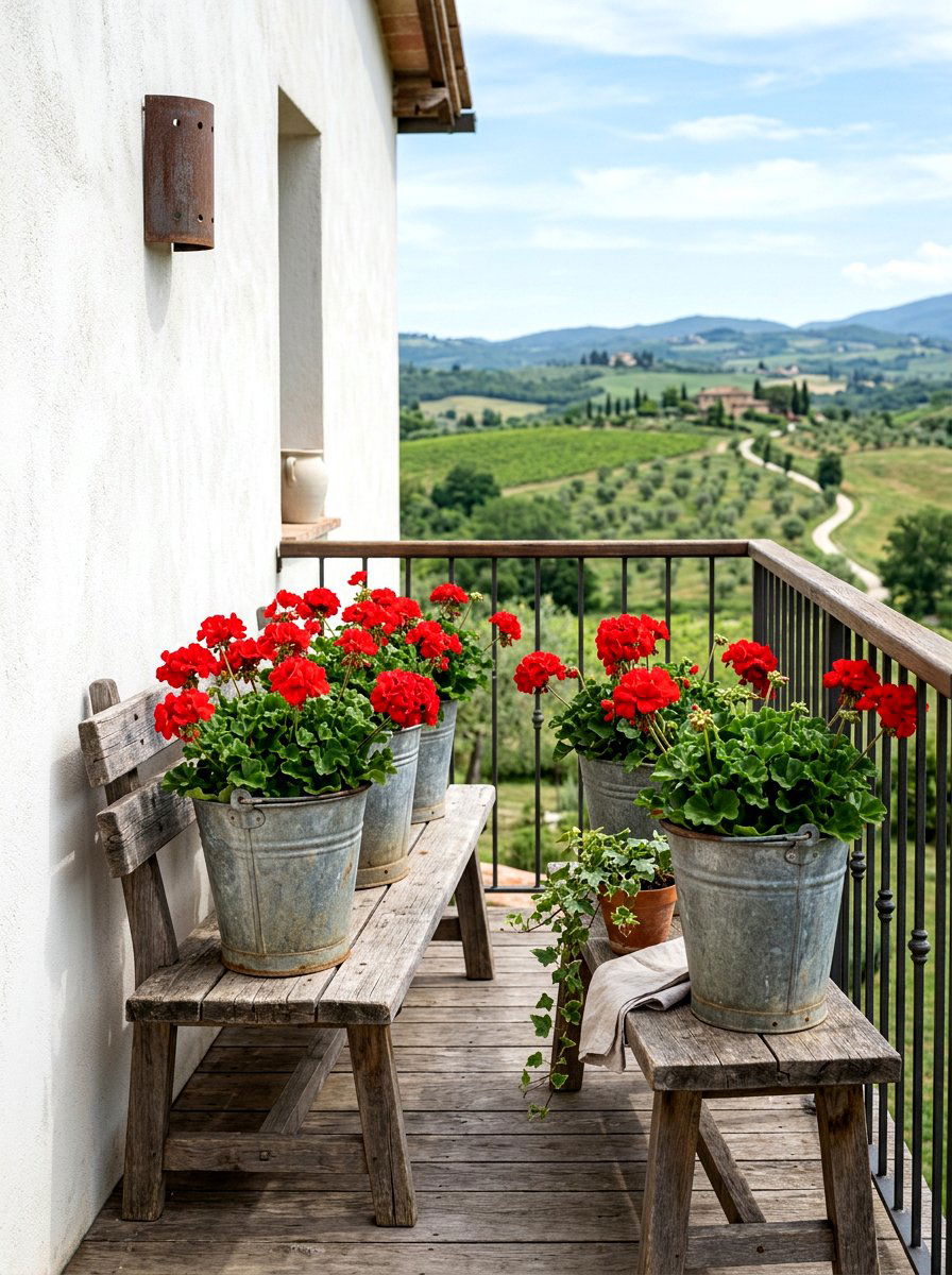 Galvanized steel bucket - 25 Spring Balcony Planter Ideas