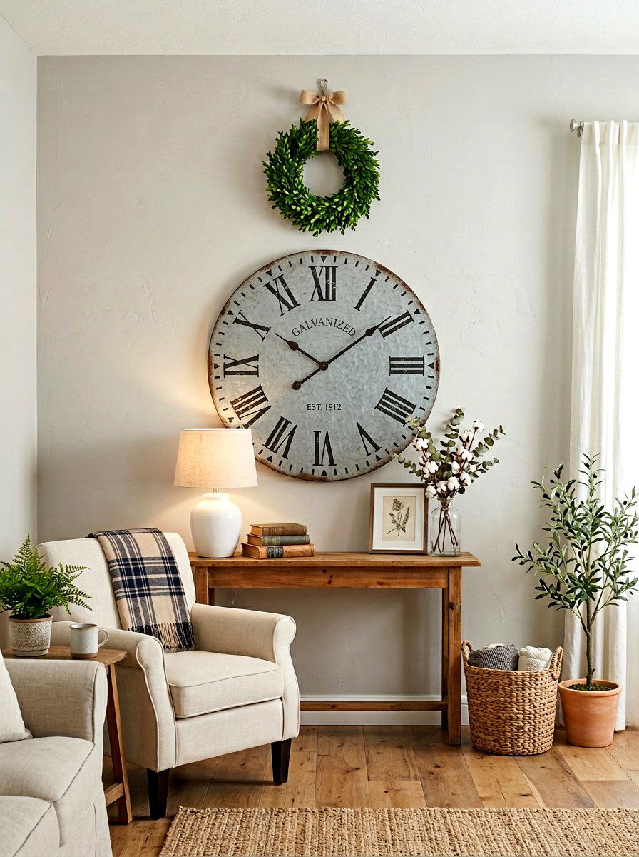 Galvanized wall clock farmhouse - 25 Spring Galvanized Decor Ideas