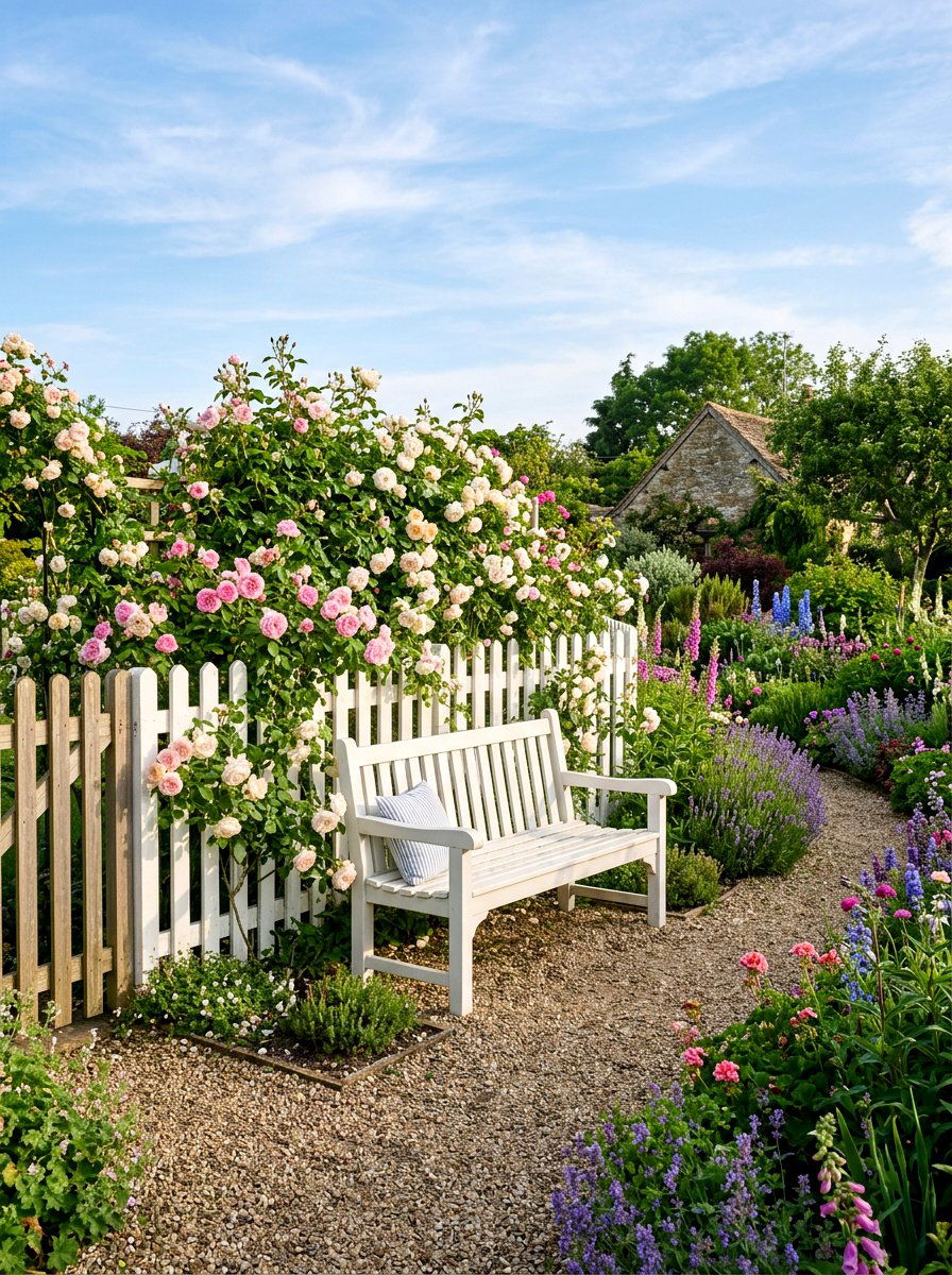 Garden Bench Picket Fence - 25 Spring Garden Bench Decor Ideas