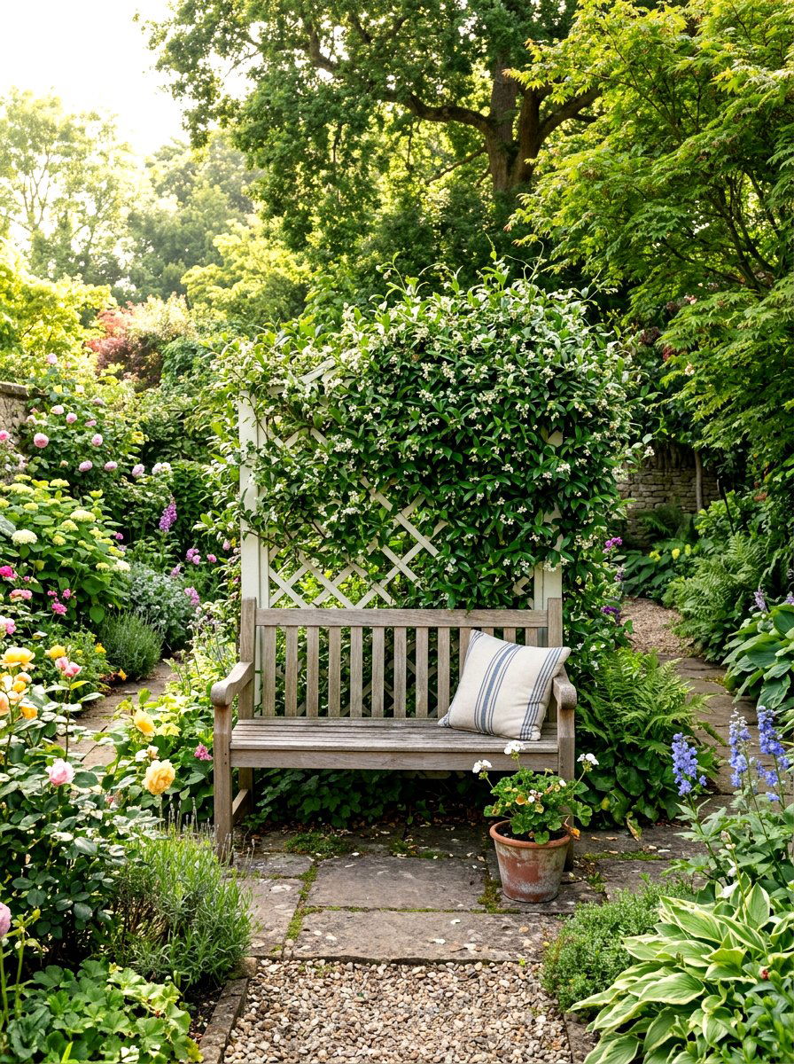 Garden Bench With Trellis - 25 Spring Garden Bench Decor Ideas