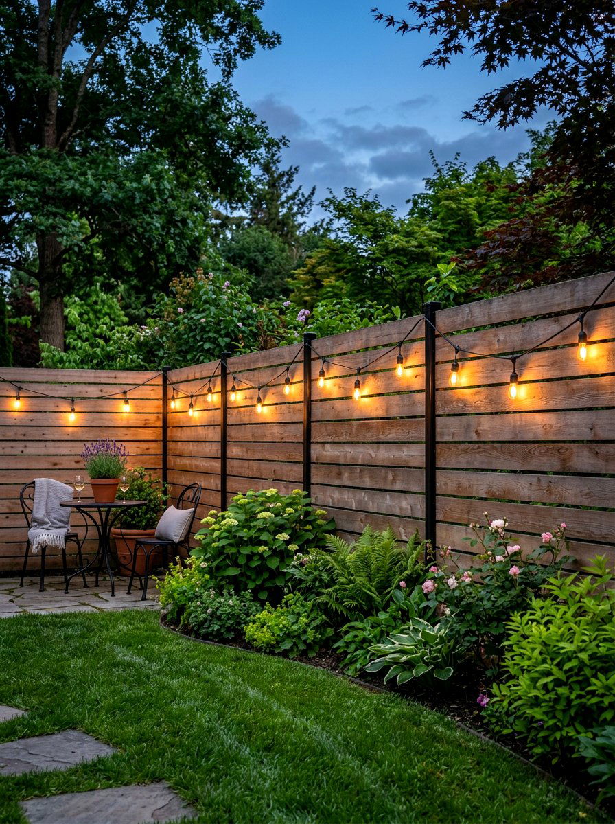 Garden Fence Bistro Light - 25 Spring String Light Ideas