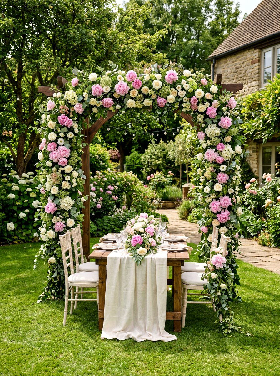 Garden Floral Arch - 25 Spring Engagement Party Decor Ideas
