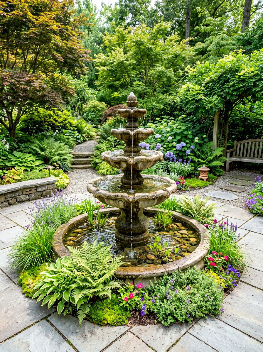 Garden Fountain - 25 Spring Patio Decor Ideas